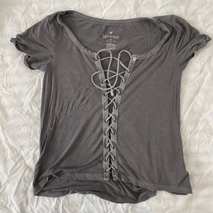 american eagle gray shoelace design top, size XS